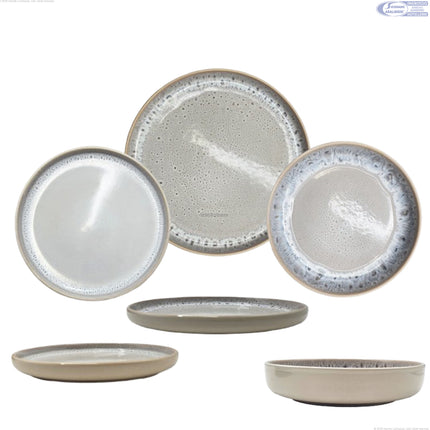 ARCA Servizio Piatti in Ceramica Reattiva, Set 18 Pezzi o Singoli, Piatti Colorati Moderni da Portata, Fondo e Dessert, Lavabili in Lavastoviglie Grigio Eclissi Arca