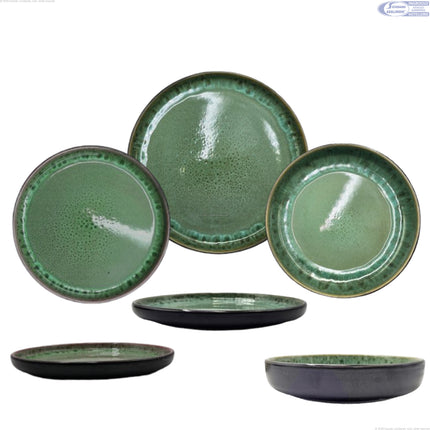 ARCA Servizio Piatti in Ceramica Reattiva, Set 18 Pezzi o Singoli, Piatti Colorati Moderni da Portata, Fondo e Dessert, Lavabili in Lavastoviglie Verde Malachite Arca