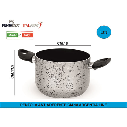 Italpent Pentola Alluminio Antiaderente, Argentia Line, Made in Italy, Idonea alla Lavastoviglie, Piano Elettrico e Gas | Ø 16 - 24 cm Ø 18 cm Pentalux
