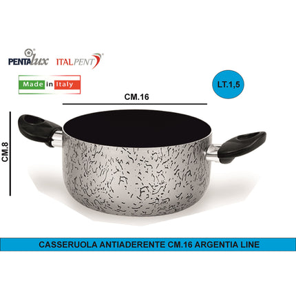 Italpent Casseruola Alluminio Antiaderente, Argentia Line, Made in Italy, Idonea alla Lavastoviglie, Piano Elettrico e Gas | Ø 16 - 26 cm Ø 16 cm Pentalux