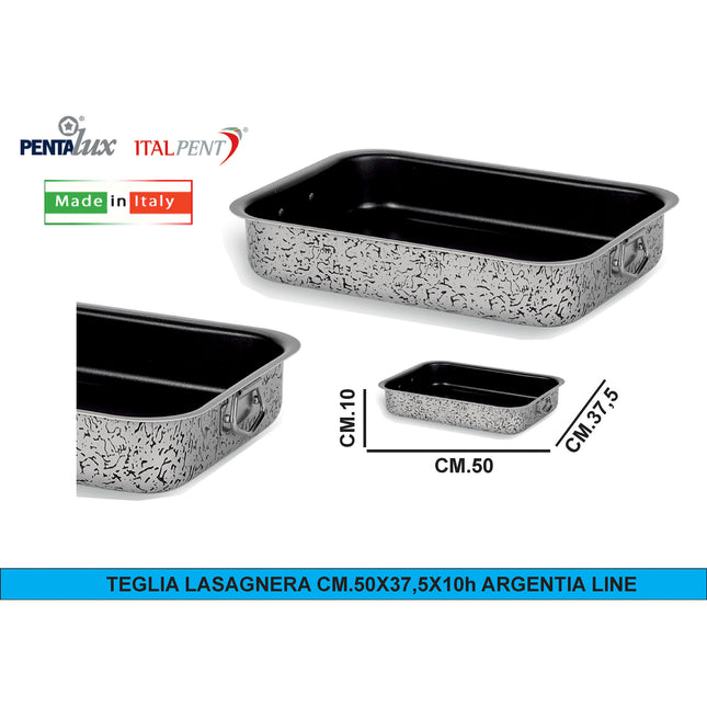 Italpent Teglia Lasagnera, Alluminio Antiaderente, 50 x 37.5 x 10h cm, Argentia Line, Made in italy Pentalux