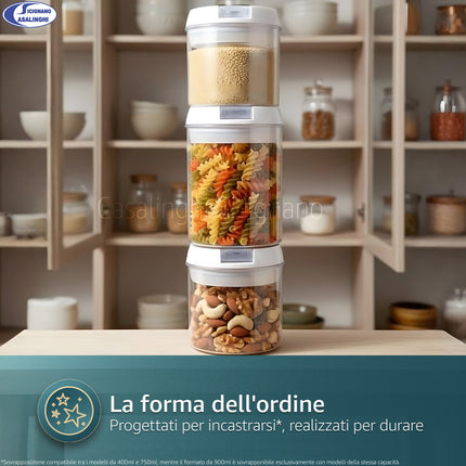 Arca Barattoli Ermetici "Salva Gusto" – Contenitori Sovrapponibili per Dispensa (Varie Misure) Arca