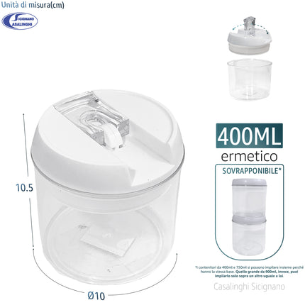 Arca Barattoli Ermetici "Salva Gusto" – Contenitori Sovrapponibili per Dispensa (Varie Misure) Piccolo (400 ml = 0.4 L) Arca