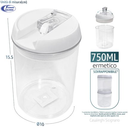 Arca Barattoli Ermetici "Salva Gusto" – Contenitori Sovrapponibili per Dispensa (Varie Misure) Medio (750 ml = 0.75 L) Arca