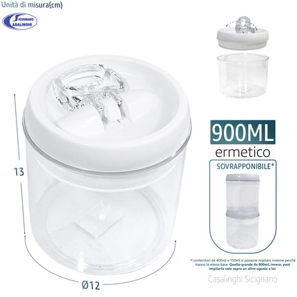 Arca Barattoli Ermetici "Salva Gusto" – Contenitori Sovrapponibili per Dispensa (Varie Misure) Grande (900 ml = 0.9 L) Arca