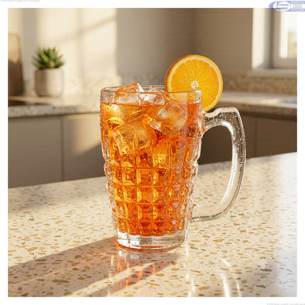 Set 6 Boccali da Birra in Vetro Intagliato 340ml Vivalto – Calici con Manico per Birra, Acqua e Cocktail (12x9 cm) | Offerta Casa Arte Regal