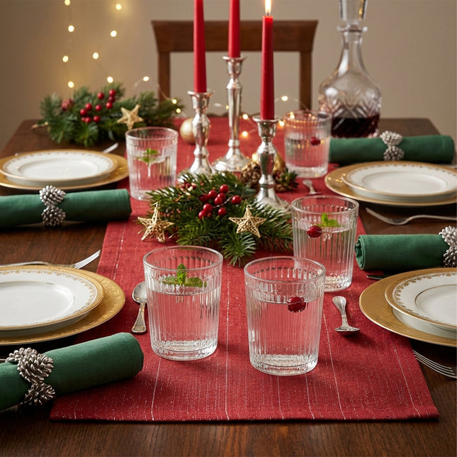 Cok Bicchieri Acqua Set 6 Pezzi 25 cl Collezione Edge Linea Vaso Bicchieri da Acqua e Vino Trasparente Design Rigato Diametro 8 cm Altezza 8.5 cm Cegeco & Alar