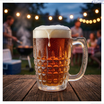 Set 6 Boccali da Birra in Vetro Intagliato 340ml Vivalto – Calici con Manico per Birra, Acqua e Cocktail (12x9 cm) | Offerta Casa Arte Regal