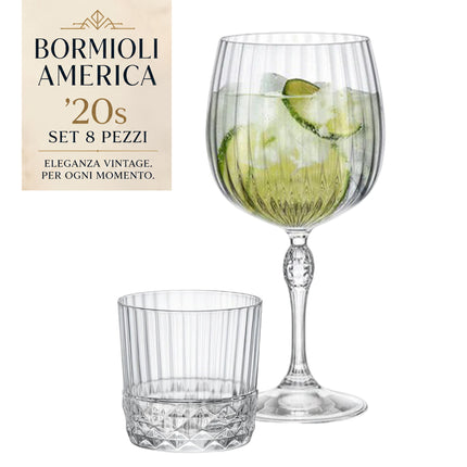 Bormioli America '20s Set 8 Pezzi (Calici 74 cl + Bicchieri 38 cl) – Servizio Acqua, Vino e Cocktail in Vetro StarGlass, Colore Trasparente Made in Italy Bormioli Luigi
