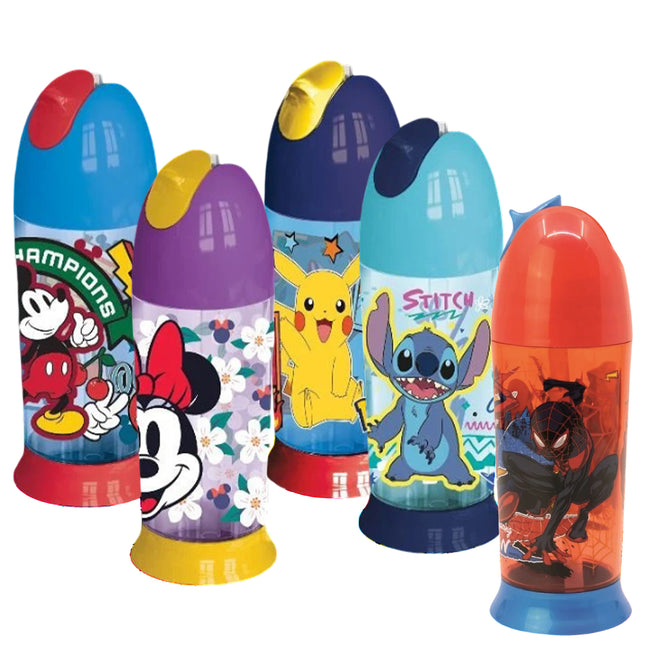 Borraccia Sport Space 280 ml per Bambini – Chiusura Sicura, Leggera, con Fantasie Pokemon, Stitch, Mickey, Minnie, Spiderman EOL Distribuzione