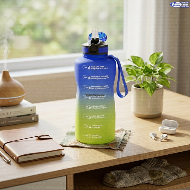 Sicignano Borraccia Motivazionale 2 Litri PETG Food Grade – BPA Free con Cannuccia, Orari per Bere e Bocca Larga, per Sport, Lavoro e Tempo Libero General Trade