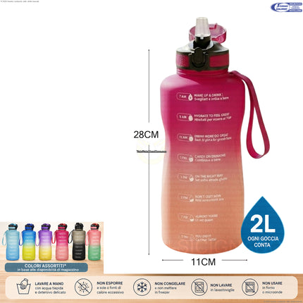 Sicignano Borraccia Motivazionale 2 Litri PETG Food Grade – BPA Free con Cannuccia, Orari per Bere e Bocca Larga, per Sport, Lavoro e Tempo Libero General Trade