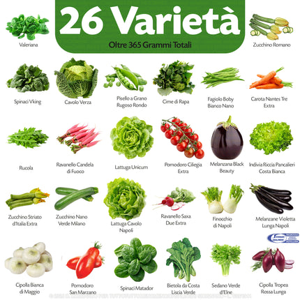 Kit Orto 4 Stagioni 26 Sementi Dotto (365g) | Alta Germinabilità per Balcone e Giardino Sementi Dotto