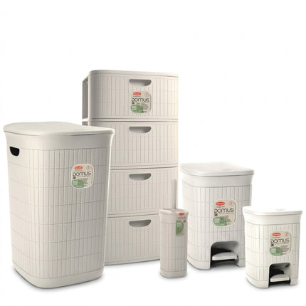 Bundle Domus 5 Pezzi Cassettiera + Portabiancheria + 2 Pattumiere + Scopino