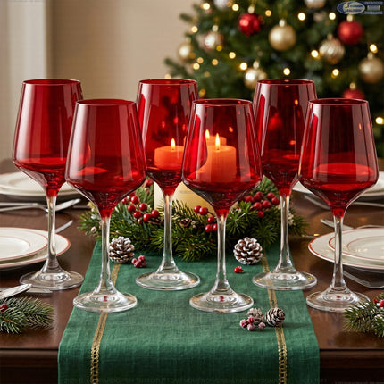 Set 6 Calici Rubino 43cl ARCA - Bicchieri in Vetro Temperato Rosso per Acqua e Cocktail Arca