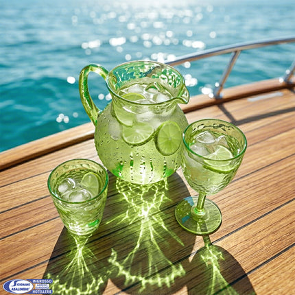 Set Degustazione Verde: Caraffa e Calici Effetto Vetro Infrangibile Arca