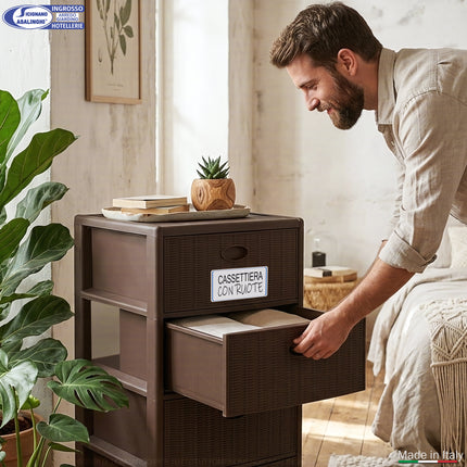 Cassettiera in Plastica con Ruote 4 Cassetti – Elegance Effetto Midollino Stefanplast