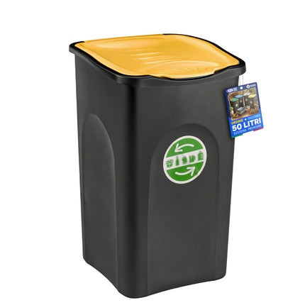 Pattumiera 50L Stefanplast Ecogreen – Bidone per Raccolta Differenziata Made in Italy, Compatto, Lavabile, per Interno ed Esterno Giallo Stefanplast