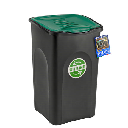 Pattumiera 50L Stefanplast Ecogreen – Bidone per Raccolta Differenziata Made in Italy, Compatto, Lavabile, per Interno ed Esterno Verde Stefanplast