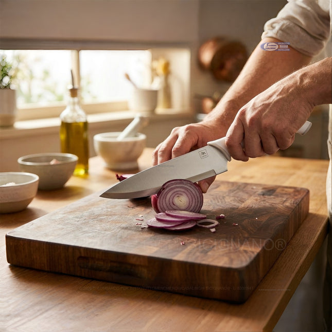 Coltello Chef Multifunzione 19,5 cm – Lama Acciaio Inox 1,8 mm, Manico Ergonomico Bianco | Taglia, Affetta, Trita Mercury srl