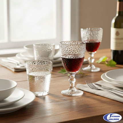 Arca Set Calici e Bicchieri 12 Pezzi (6 Vino + 6 Acqua) - Vetro Trasparente Lavorato 30cl - Resistente Lavastoviglie - Idea Regalo Casa Arca