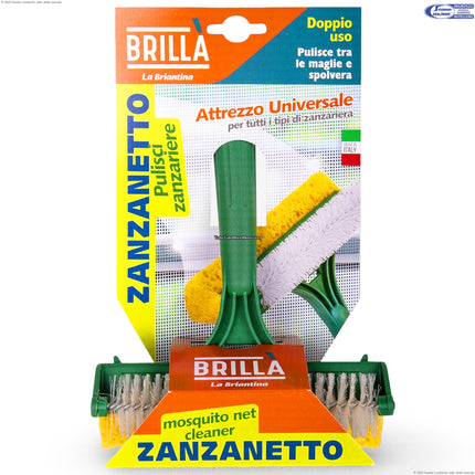 Zanzanetto – Spazzola Pulisci Zanzariere 2 in 1 con Spugna, 16 cm, Attacco Universale per Manico, Made in Italy La Briantina