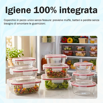 Contenitori in vetro per alimenti - Confezione da 9 contenitori ermetici per alimenti con coperchi trasparenti - Adatti alla lavastoviglie e al microonde, senza BPA, foro respirazione Arca