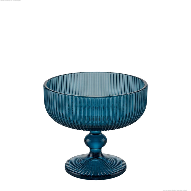 Coppa Gelato Vetro Blu Ottanio 290ml | Design a Coste Vintage | Set da 1/4/6 Pezzi per Dessert & Aperitivi | Elegant Aesthetic Singolo Mercury srl