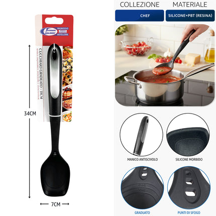 Set Utensili Cucina Nylon Nero Antiscivolo 6 Pezzi + Singoli – Manico Ergonomico Termoresistente Utensile singolo Cucchiaione Arca