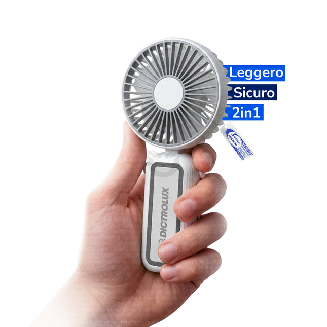 Ventilatore Portatile Dictrolux AiroSlim™ 2-in-1 – Mini Ventilatore Tascabile USB-C, 3 Velocità, Silenzioso, 85 g – Ideale per Viaggi, Estate, Concerti e Pendolarismo (Bianco) General Trade
