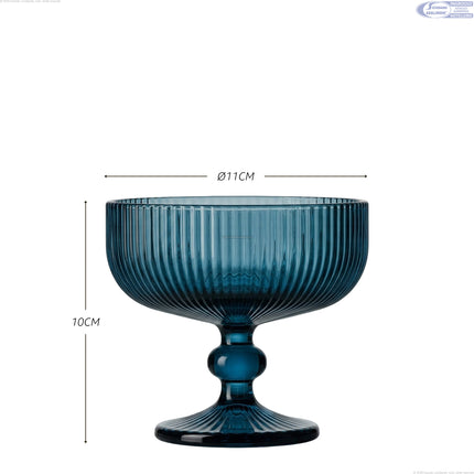 Coppa Gelato Vetro Blu Ottanio 290ml | Design a Coste Vintage | Set da 4/6 Pezzi per Dessert & Aperitivi | Elegant Aesthetic Tutto Tutto Meno Meno®