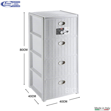 Cassettiera in Plastica con Ruote 4 Cassetti – Elegance Effetto Midollino Stefanplast