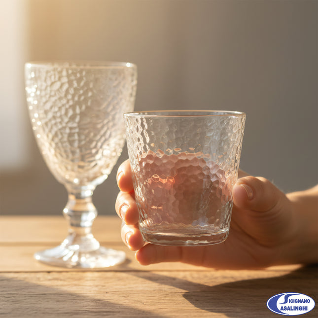 Arca Set Calici e Bicchieri 12 Pezzi (6 Vino + 6 Acqua) - Vetro Trasparente Lavorato 30cl - Resistente Lavastoviglie - Idea Regalo Casa Arca