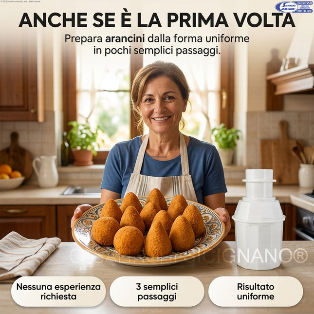 Stampo Arancini 3 in 1 | Per Arancini, Supplì e Polpette Uniformi | 3 Forme Intercambiabili Food Grade + Ricettario Arca