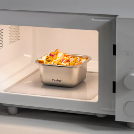 Contenitore Ermetico in Acciaio Inox 304 | Dal Freezer al Forno (-40°C a +400°C) | Meal Prep per Microonde Castey