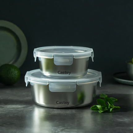 Contenitore Ermetico in Acciaio Inox 304 | Dal Freezer al Forno (-40°C a +400°C) | Meal Prep per Microonde Castey