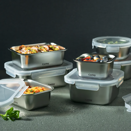 Contenitore Ermetico in Acciaio Inox 304 | Dal Freezer al Forno (-40°C a +400°C) | Meal Prep per Microonde Castey