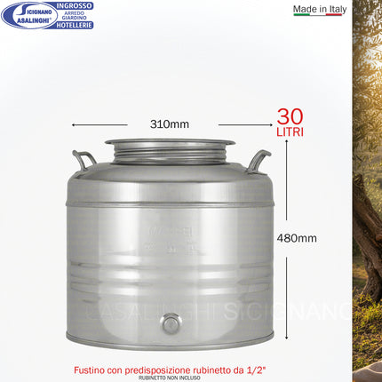 Fustino Olio 30L in Acciaio Inox 18/10 AISI 304 BA - Made in Italy MULTI INOX MAFFEI