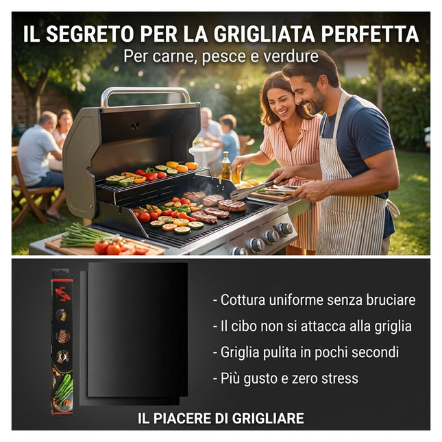 Tappetino di cottura antiaderente set 2 pezzi 30x40 cm per barbecue, griglia e forno | Riutilizzabile, senza PFOA Lit Gas