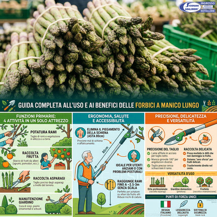 Forbici a Manico Lungo per Raccolta Frutta e Asparagi 80 cm | De Luca De Luca Coltellerie
