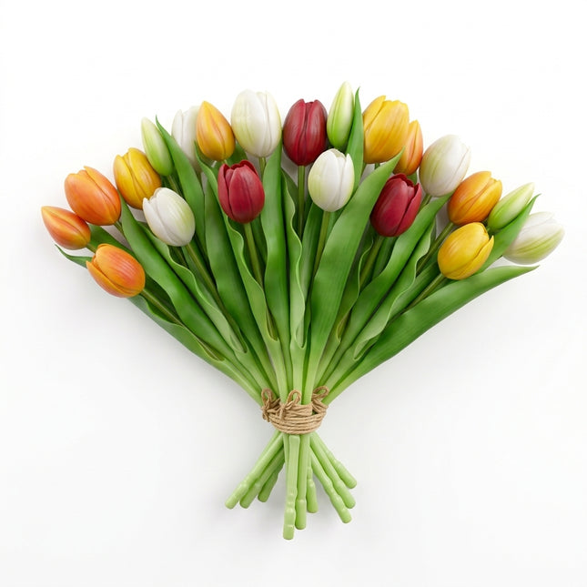 Mazzo di Tulipani Soft-Touch in Gomma Real-Touch 31 cm | Fiori Finti Decorativi per Vasi e Arredo Casa | Set da 5, 15 o 20 Tulipani Multicolore e Monocolore (Giallo, Rosso, Bianco, Arancione) Multicolore 20 Tulipani Mercury srl