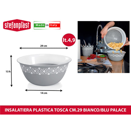 Stefanplast Ciotola Insalatiera Tosca Multiuso Leggera Food Grade Made in Italy | Diverse Misure e Colori Stone Grey Bianco 29 cm Stefanplast