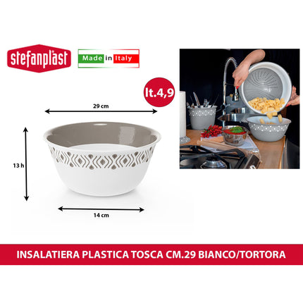 Stefanplast Ciotola Insalatiera Tosca Multiuso Leggera Food Grade Made in Italy | Diverse Misure e Colori Bianco Tortora 29 cm Stefanplast