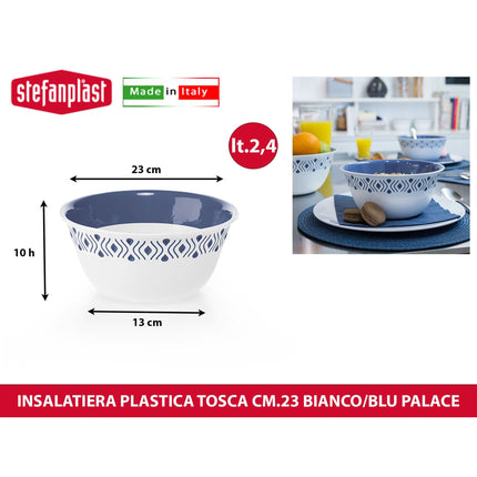 Stefanplast Ciotola Insalatiera Tosca Multiuso Leggera Food Grade Made in Italy | Diverse Misure e Colori Bianco Blu Palace 23 cm Stefanplast
