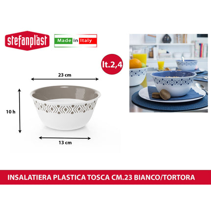 Stefanplast Ciotola Insalatiera Tosca Multiuso Leggera Food Grade Made in Italy | Diverse Misure e Colori Bianco Tortora 23 cm Stefanplast