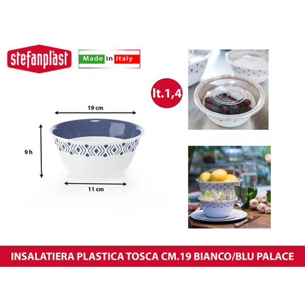 Stefanplast Ciotola Insalatiera Tosca Multiuso Leggera Food Grade Made in Italy | Diverse Misure e Colori Bianco Blu Palace 19 cm Stefanplast
