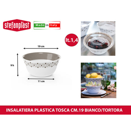Stefanplast Ciotola Insalatiera Tosca Multiuso Leggera Food Grade Made in Italy | Diverse Misure e Colori Bianco Tortora Stefanplast