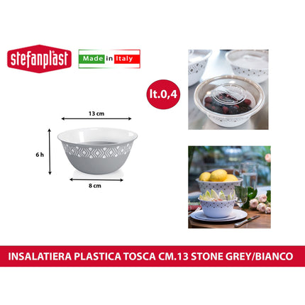 Stefanplast Ciotola Insalatiera Tosca Multiuso Leggera Food Grade Made in Italy | Diverse Misure e Colori Stone Grey Bianco 13 cm Stefanplast