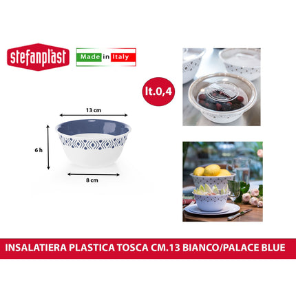 Stefanplast Ciotola Insalatiera Tosca Multiuso Leggera Food Grade Made in Italy | Diverse Misure e Colori Bianco Blu Palace 13 cm Stefanplast