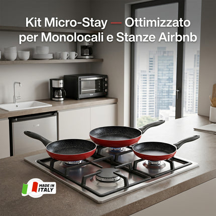 Kit 3 Padelle Antiaderenti Zanetti "La Rossa" (18-22-24 cm) | Made in Italy per Airbnb e Piccoli Spazi Zanetti